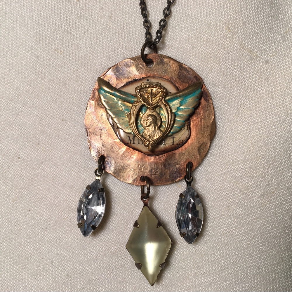 Handcrafted Jeweled Mixed Media Necklace